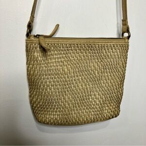 Anthropologie Vilenca Holland cream‎ woven leather crossbody purse 9.5” x 7.5”